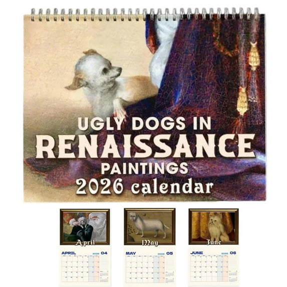 Ugly Dogs in Renaissance Paintings 2026 Calendar, 12 Month Vintage Medieval Animal Wall Art Calendar, Funny Vintage Dog Wall Calendars for Dog Lovers, Perfect for Home & Office