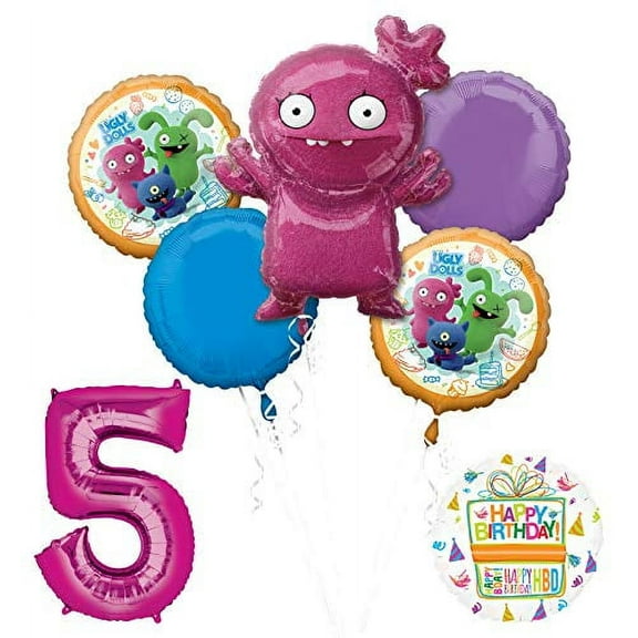 Ugly Dolls 5th Birthday Party Supplies 34" Pink Number 5 Balloon Bouquet Decorations