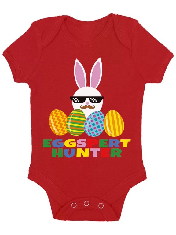 Easter Bodysuit - Eggspert Hunter Bunny Graphic Short Sleeve Body for Kids Boys Girls Holiday Easter Outfit