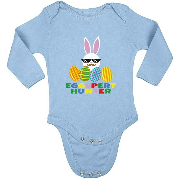 Easter Long Sleeve Bodysuit - Eggspert Hunter Bunny Graphic Body for Kids Boys Girls Holiday Easter Outfit