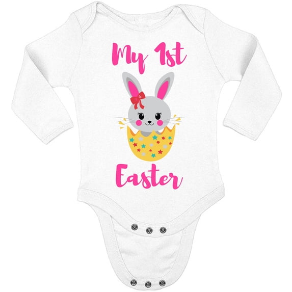 Easter Long Sleeve Bodysuit - My 1st Easter Pink Bunny Graphic Body for Kids Boys Girls Holiday Easter Outfit