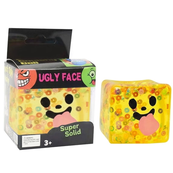 Ugly Face Spooky Squishy Cube, Slow Rising Stress Relief Fidget Ball with Round Glitter Sequin, Halloween Party Favor, 1 Pack