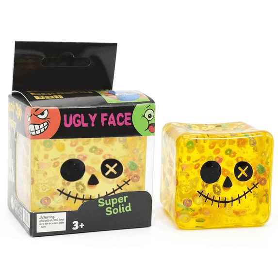 Ugly Face Spooky Squishy Cube, Slow Rising Stress Relief Fidget Ball with Round Glitter Sequin, Halloween Party Favor, 1 Pack