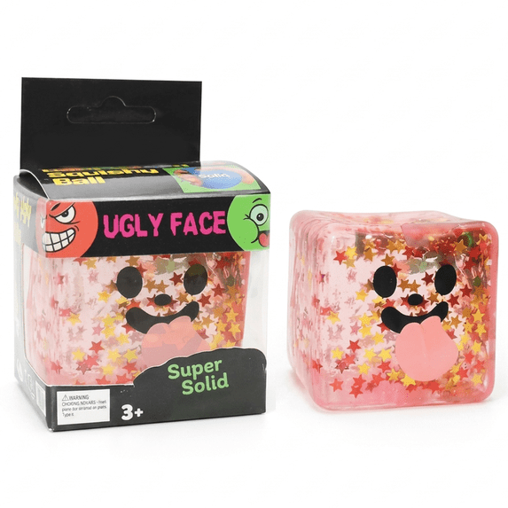 Ugly Face Spooky Squishy Cube, Slow Rising Stress Relief Fidget Ball with Star Glitter Sequin, Halloween Party Favor, 1 Pack