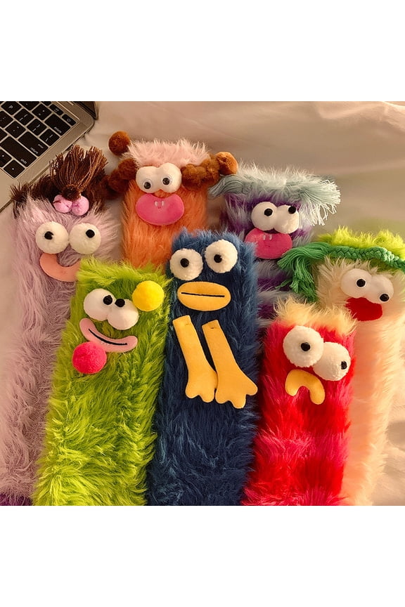 Ugly Fuzzy Socks-Quirky Cute Ugly Big Eyes Plush Socks，Soft Cute Funny Designe Microfiber Slipper Socks Cozy Fuzzy Winter Warm Socks，for Women Girls Colorful Indoors Slipper Socks