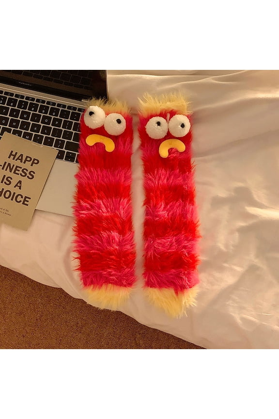 Ugly Fuzzy Socks-Quirky Cute Ugly Big Eyes Plush Socks,Soft Cute Funny Designe Microfiber Slipper Socks Cozy Fuzzy Winter Warm Socks,for Women Girls Colorful Indoors Slipper Socks