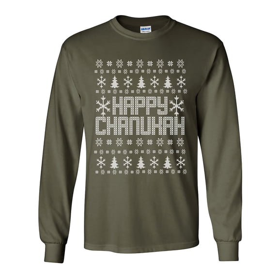 Ugly Holiday Shirt HAPPY CHANUKAH Adult Long Sleeve T-shirt