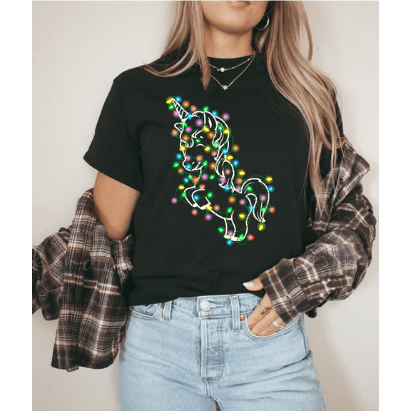 Ugly Holiday Sweater Unicorn Festive Tree Christmas Funny Unisex T-Shirt V14799, up to Size 5XL