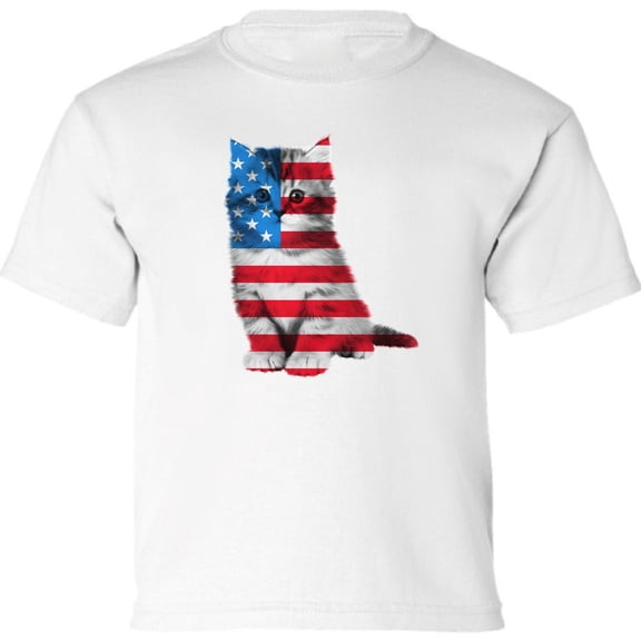 Independence Day Shirt - American Cute Cat Graphic Tee for Kids Boys Girls XS S M L XL 4th of July Outfit