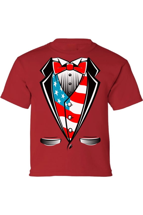 Independence Day Shirt - Tuxedo American Flag Graphic Tee for Kids Boys Girls XS S M L XL 4th of July Outfit