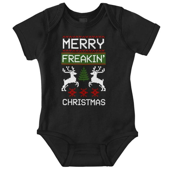 Ugly Merry Freakin Christmas Pattern Baby Romper Boys or Girls Brisco Brands NB