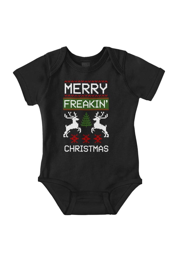 Ugly Merry Freakin Christmas Pattern Baby Romper Boys or Girls Brisco Brands NB