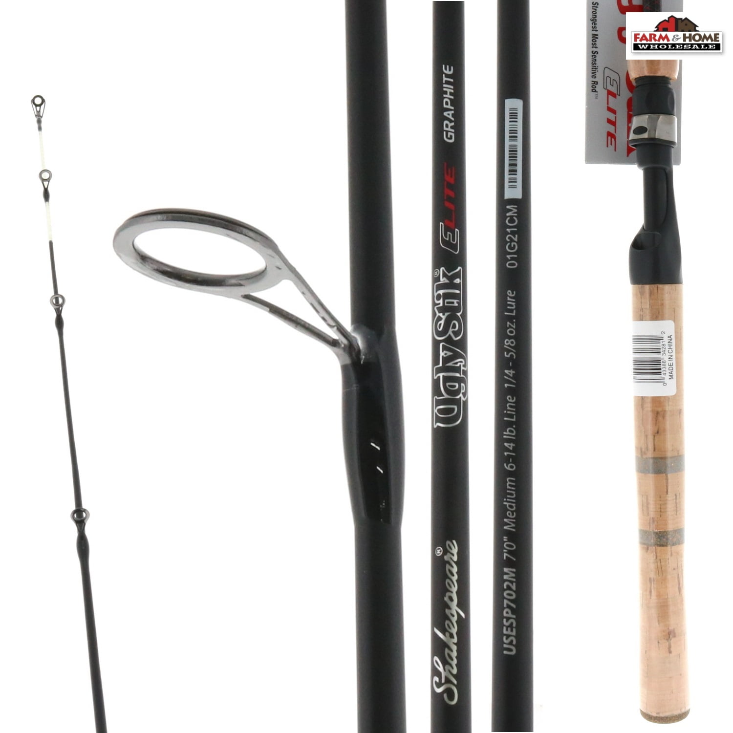 Ugly Stik 7’ Elite Spinning Rod, Two Piece Spinning Rod