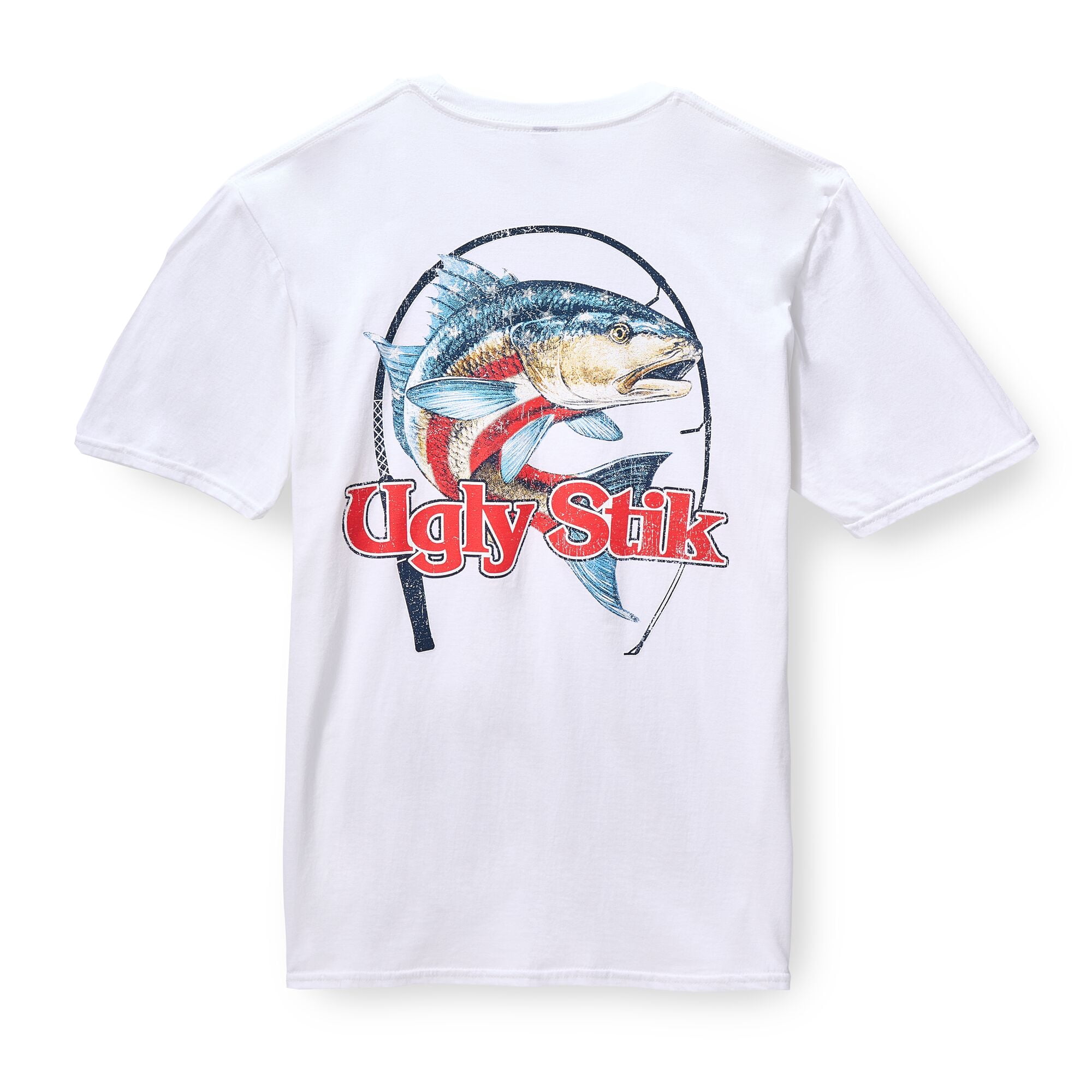 Ugly Stik Redfish Flag Americana T-Shirt, Size L (White)