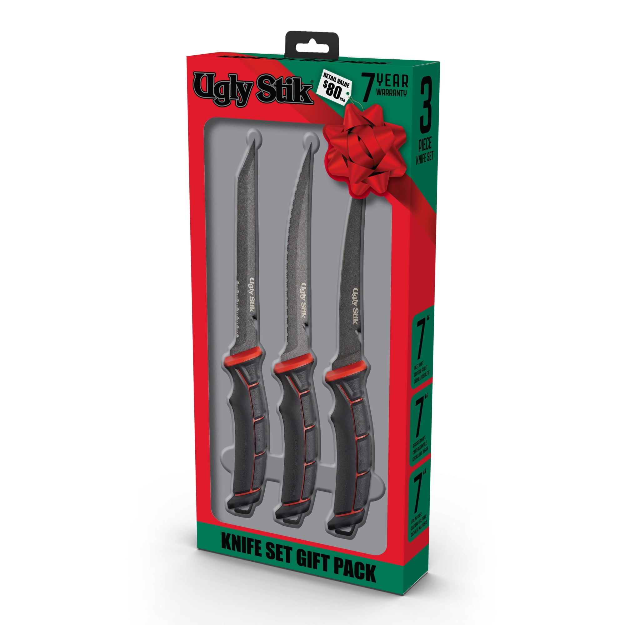 Ugly Stik Tools 7" Fillet Knife Kit, 3 Pack; Serrated, Tapered, and