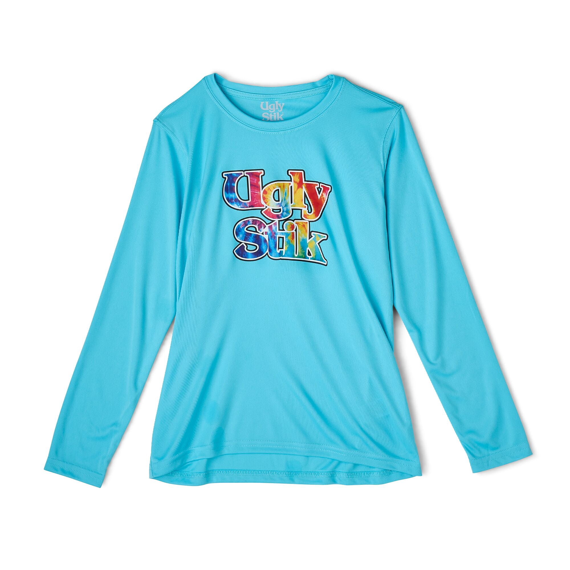 Ugly Stik Youth Tie Die Logo UPF Sun Shirt, Size S (Neon Blue)
