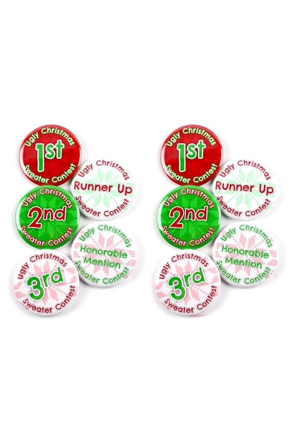 Ugly Sweater Awards Christmas Holiday Pinback Buttons - 2.25 Inch Round - 10 Pack