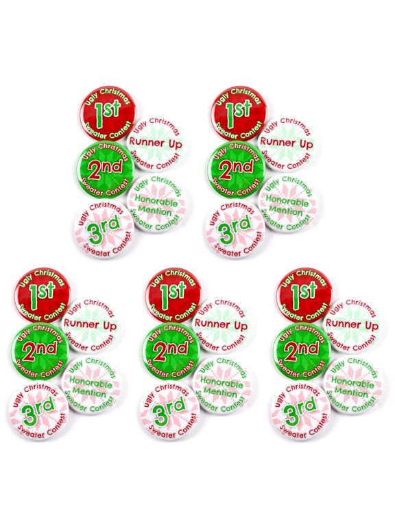 Ugly Sweater Awards Christmas Holiday Pinback Buttons - 2.25 Inch Round - 25 Pack