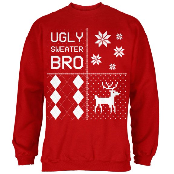 Ugly Sweater Bro XMAS Sweater Festive Blocks Red Adult Sweatshirt - X-Large