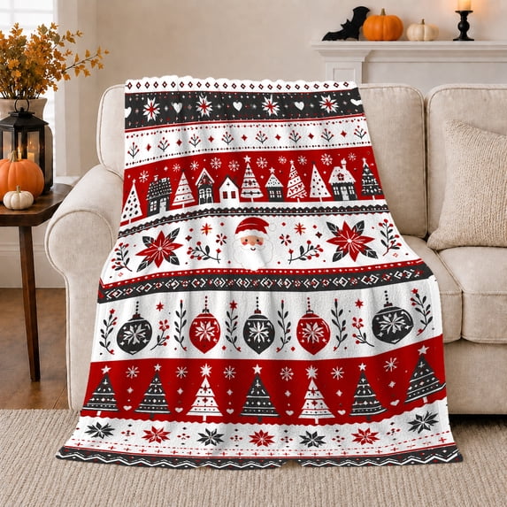 Ugly Sweater Christmas Pattern, Festive Holiday Scene, Warm Flannel Blanket for Living Room and Reading Nook with Detailed Artwork, Art Lovers Christmas Gift, Festive Home Decor