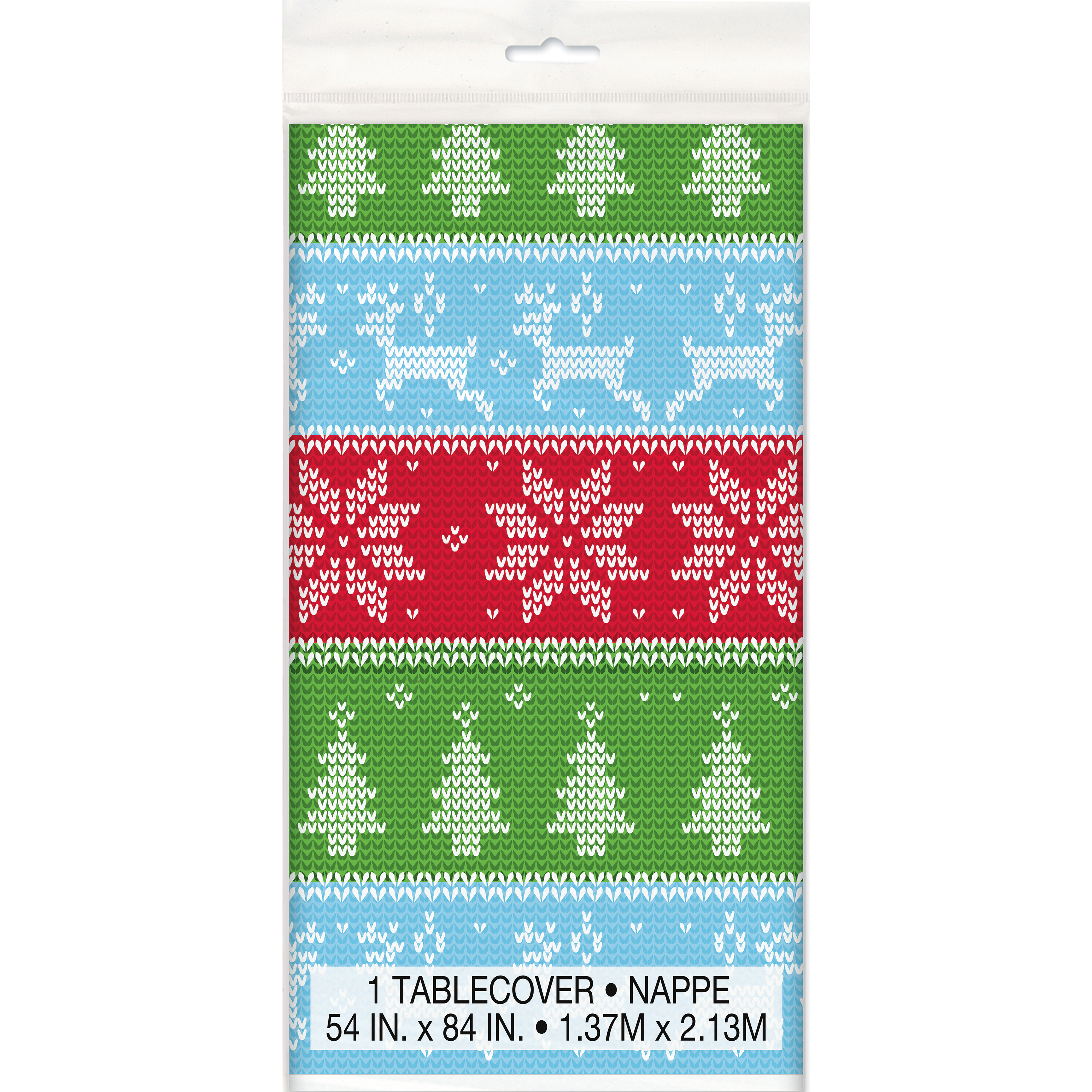 Christmas Plastic Tablecloth Set Ugly Sweater Party Table Cover Xmas Sweater Snowflake Kids Birthday Themed Party Decoration, 108 X 54 Inches (3 Pcs
