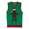 thumbnail image 1 of The Ugly Sweater Co. Christmas Sweater Vest - Tacky Holiday Designs to Stand Out - Snug Fit, Breathable Ugly Unisex Vest (Emerald Gingerbread Man Vest, X-Large), 1 of 3
