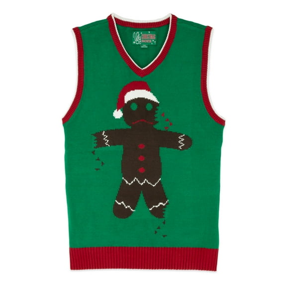 The Ugly Sweater Co. Christmas Sweater Vest - Tacky Holiday Designs to Stand Out - Snug Fit, Breathable Ugly Unisex Vest (Emerald Gingerbread Man Vest, X-Large)