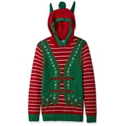 The Ugly Sweater Co. Interactive Ugly Christmas Sweaters for Holiday Fun Tacky Unisex Design, Perfect Snug Fit Breathable Cayenne Elf Hoodie With Ears, Small