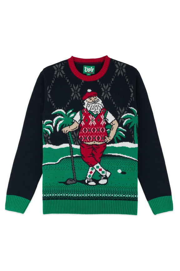 Mens Sports Golf Sports Ugly Christmas Sweater for Holiday Fun Design, Snug Fit Breathable Crewneck (Twilight Christmas, XX-Large)