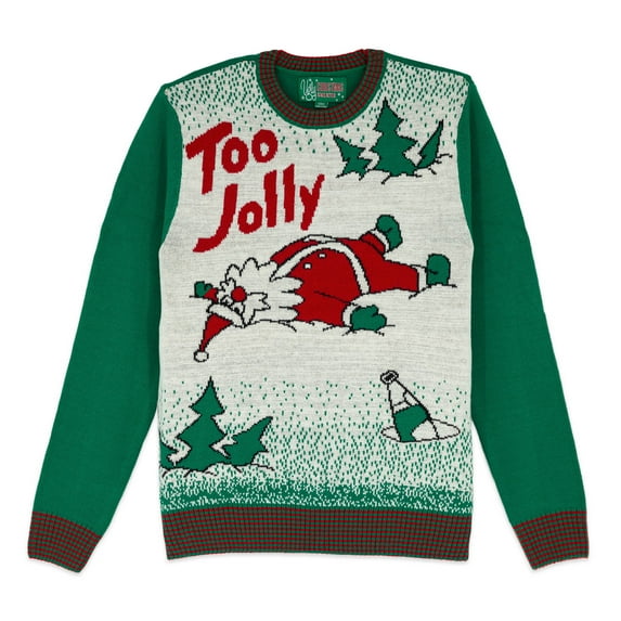 The Ugly Sweater Co. Ugly Christmas Sweater for Holiday Fun Tacky Unisex Design, Perfect Snug Fit Breathable Crewneck (Emerald - Too Jolly Santa, Large)