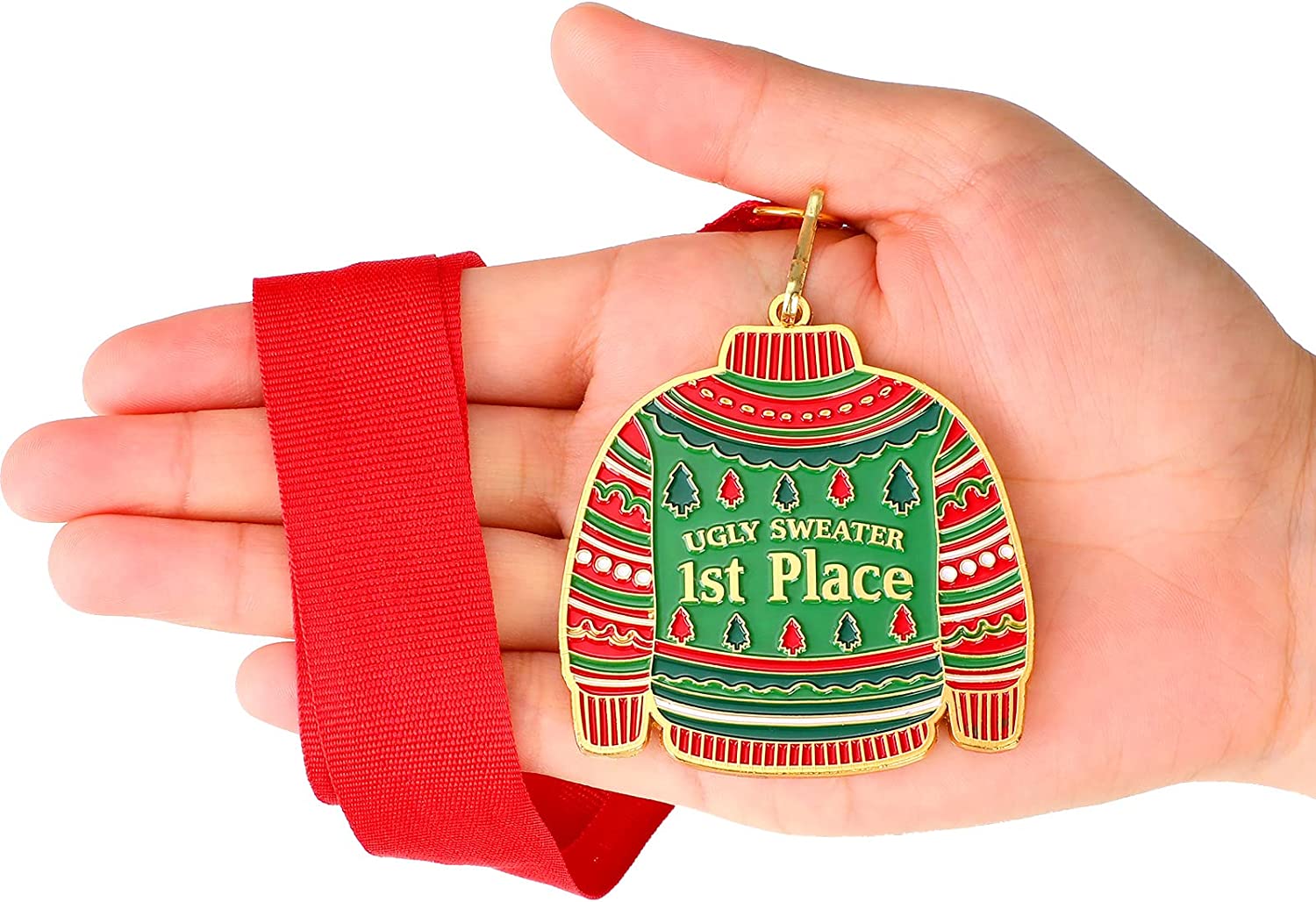 Crown Awards 2.5" Ugly Christmas Sweater Contest Medals - Red Ribbon Holiday Party Prizes