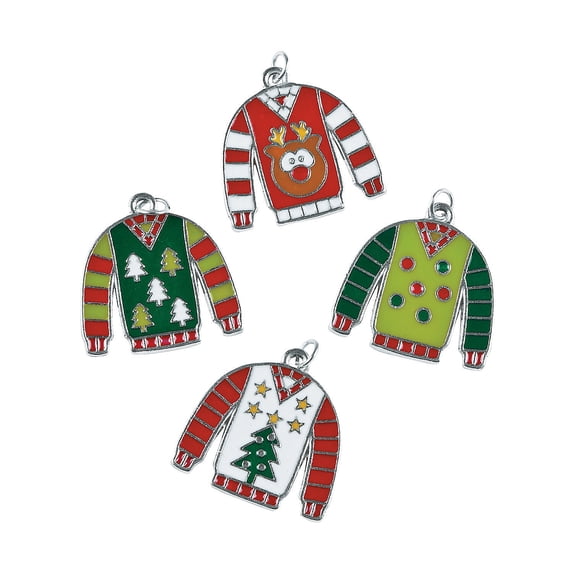 Ugly Sweater Enamel Charms, Craft Supplies, Christmas, 12 Pieces