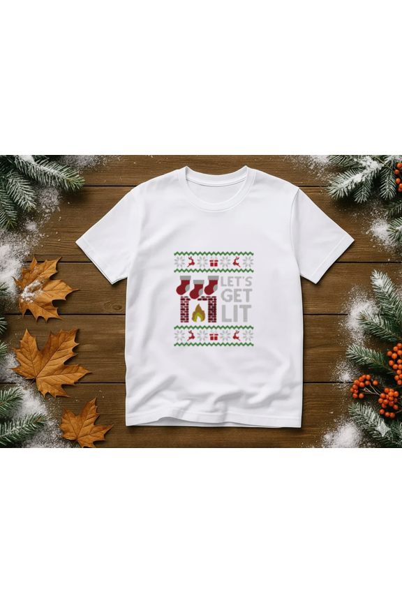 Ugly Sweater Lets Get Lit Party Fun Festive Winter Holiday Style Unisex T-Shirt, up to size 5XL