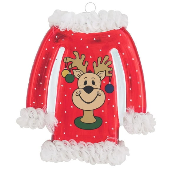 Ugly Sweater - One Ornament 4 Inch, Glass - Reindeer Houses Bells 50042