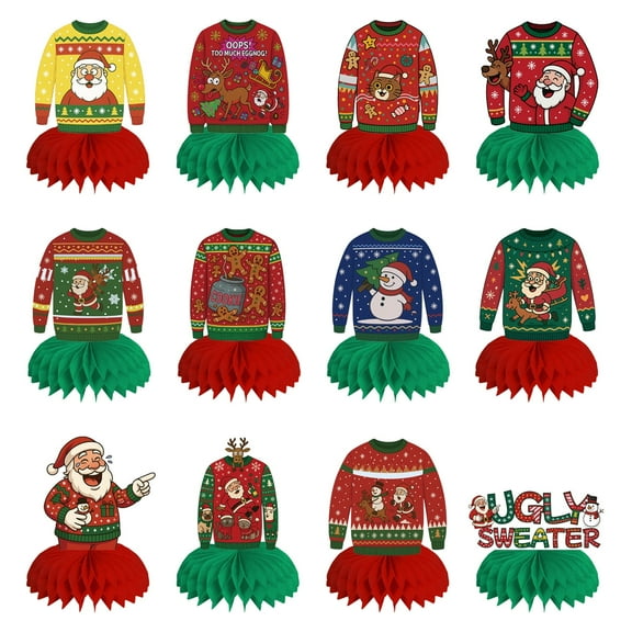 Ugly Sweater Party Decorations 12Pcs Honeycomb Centerpiece for Ugly Sweater Party Table Decor for Christmas Winter Holiday Party Supplies