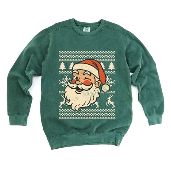 Ugly Sweater Santa Face - Women's Garment Dyed Sweatshirt