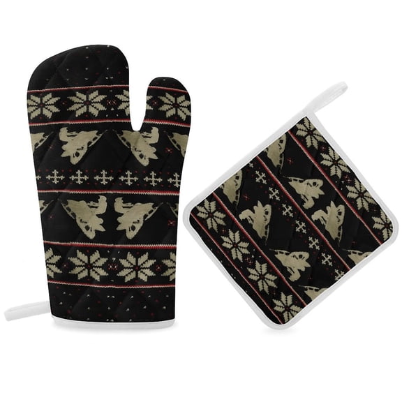 Ugly Sweater Style Snowmobile Oven Gloves And Pots Stand Set Oven Gloves And Pot Racks Pot Racks And Oven Gloves Set