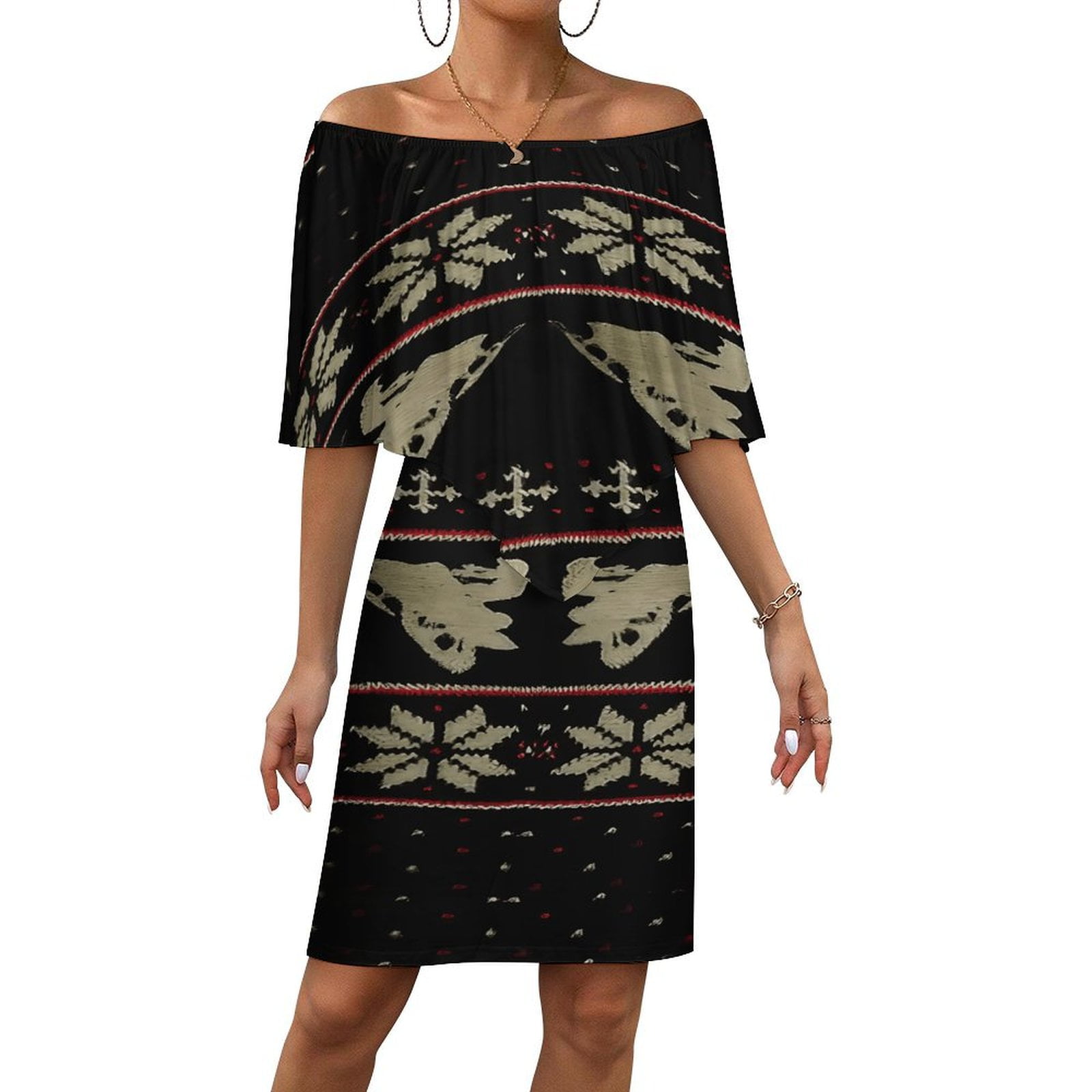 Ugly Sweater Style Snowmobile Women's Off The Shoulder Ruffles Summer  Wedding Guest Loose Casual Party Beach Dress - Walmart.com