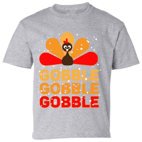 Thanksgiving Day Youth Shirt - Gobble Gobble Gobble Turkey Graphic Tee for Kids Boys Girls XS S M L XL