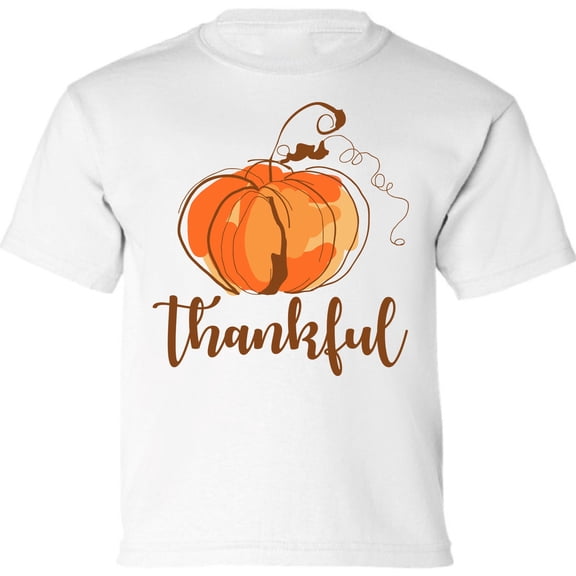 Thanksgiving Day Youth Shirt - Thankful Pumpkin Graphic Tee for Kids Boys Girls XS S M L XL
