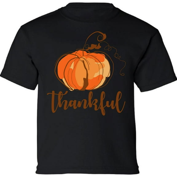 Thanksgiving Day Youth Shirt - Thankful Pumpkin Graphic Tee for Kids Boys Girls XS S M L XL
