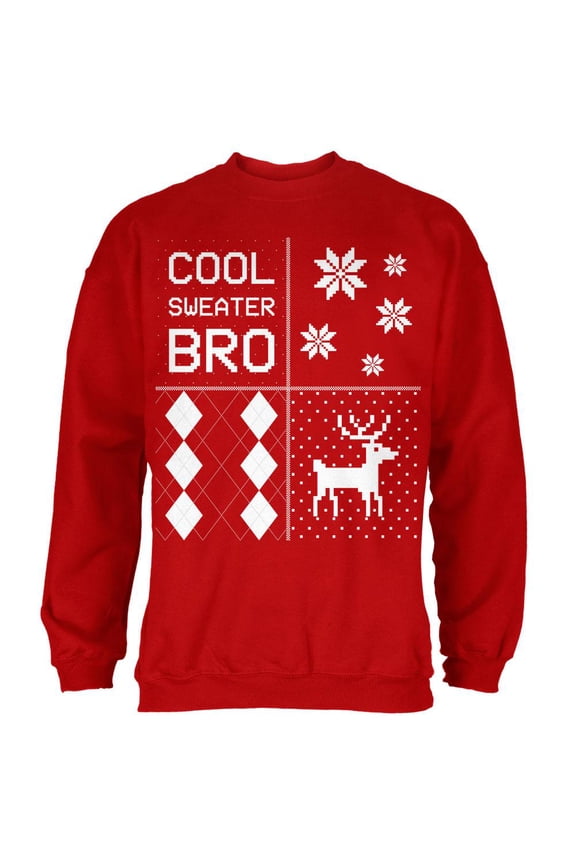 Ugly XMAS Sweater Festive Blocks Cool Bro Red Adult Sweatshirt - 2X-Large