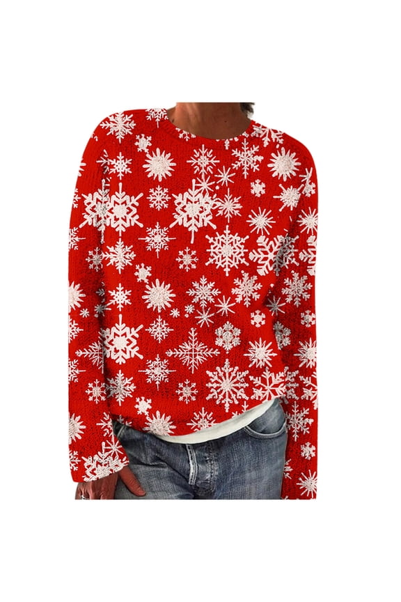 Ugly Xmas Snowflake Sweater Long Sleeve Shirts for Women Tops Pullover Sweaters Chunky Women's Clothing Loose Fit
