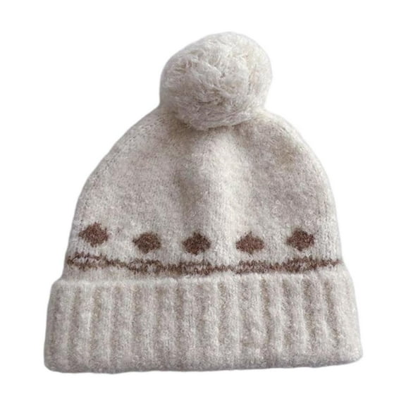 Ugoldhm 0-15 Years Kids Winter Beanie - Printed Chunky Knit Stretchy Streetwear Hat with Plush Ball