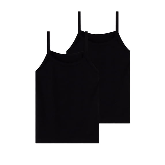 Ugoldhm 2PC Pack Girls' Spaghetti Strap Camisole, Crew Neck Ribbed Knit Tank Top, Breathable Basic Layering Undershirts