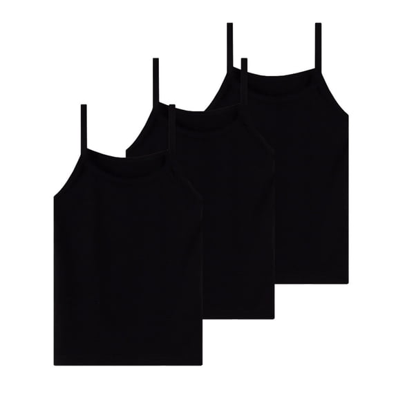 Ugoldhm 3PC Pack Girls' Spaghetti Strap Camisole, Crew Neck Ribbed Knit Tank Top, Breathable Basic Layering Undershirts