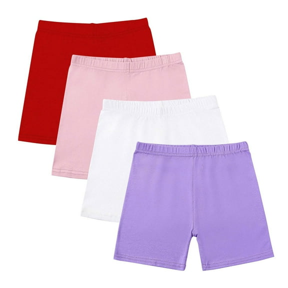 Ugoldhm 4-Packs Athletic Running Shorts for Little Girls Comfy Stretch Under Dress Dance Cartwheel Shorts Size 5-14