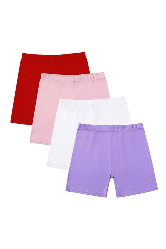 4-Packs Athletic Running Shorts for Little Girls Stretch Comfy Under Dress Dance Cartwheel Shorts Size 5-14