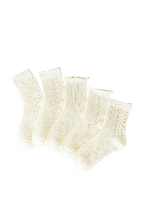 5-Pair Girls Cute Crew Socks - Ruffle & Eyelet Crew Socks for Princess Mary Jane Outfits