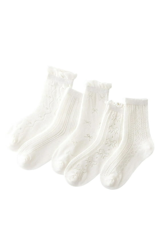 5-Pair Girls Dress Socks - Ruffle & Eyelet Crew Socks for Princess Mary Jane Outfits
